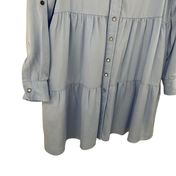 The Shirt Rochelle Behrens Snap Button Front Tiered Shirt Dress Blue Small AS IS - Picture 2 of 8